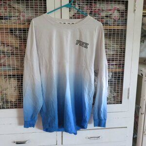 Victoria's Secret Pink Over Sized Blue Ombre Thick Long Sleeve T-Shirt Shirt